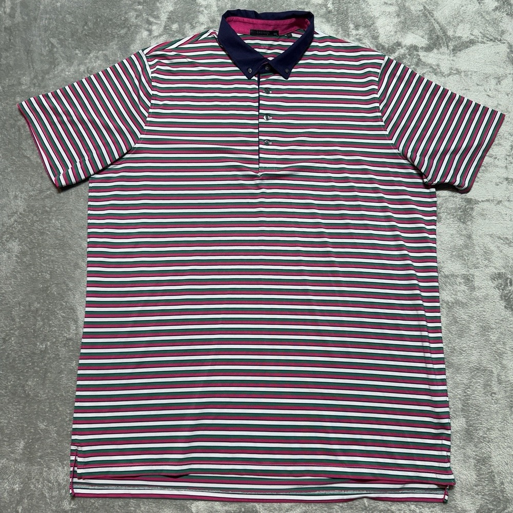 Greyson Clothiers Saranac Golf Polo Shirt Mens XXL 2X Stripe Pink Green